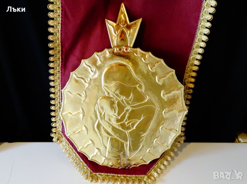 Старинна месингова икона Богородица. , снимка 1