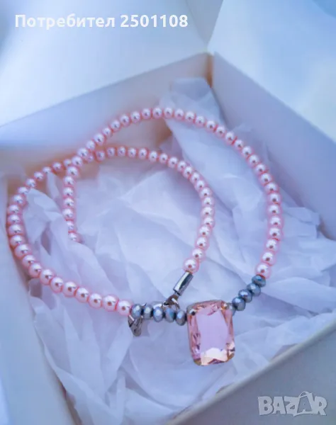 Перлено колие с розово камъче, снимка 1