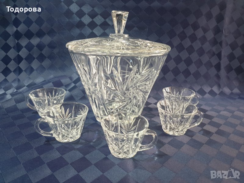 Голям кристален съд и чаши за боле, снимка 1
