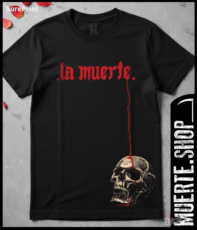 Черна тениска LA MUERTE BLOOD LINE с dark streetwear дизайн., снимка 1
