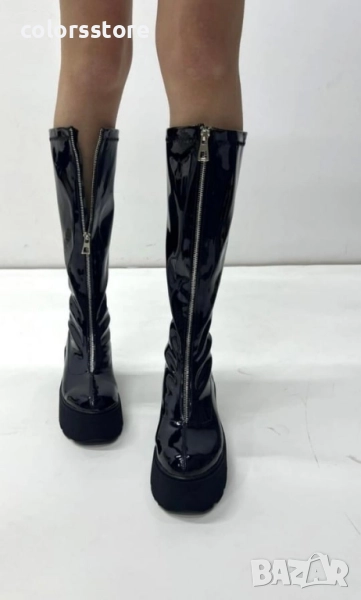 Ботуши на платформа - черен лак - BG10 , снимка 1