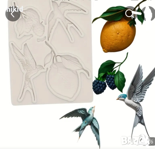 Лимон птичка птица боровинки силиконов молд форма фондан декор, снимка 3 - Форми - 52160930