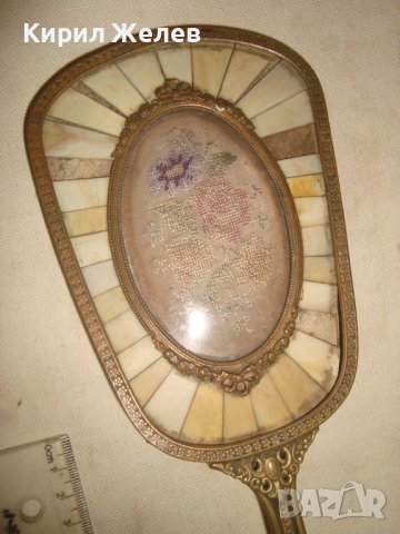 Ар НУВО ФРЕНСКО БРОНЗОВО АРИСТОКРАТИЧНО КРИСТАЛНО ОГЛЕДАЛО с РЪЧНА ВЕЗБА и ПЛОЧКИ СЛОНОВА КОСТ 21038, снимка 16 - Антикварни и старинни предмети - 38258153