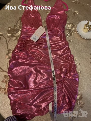 Нова клубна рокля с етикета House London  метален металически ефект в златисто лилав цвят бляскава , снимка 6 - Рокли - 34069568