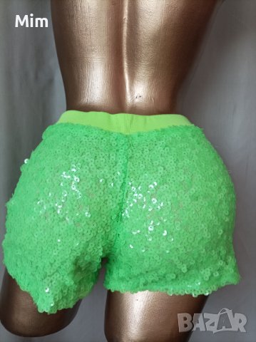 М Неоново зелени къси панталонки с пайети , снимка 4 - Къси панталони и бермуди - 37224899