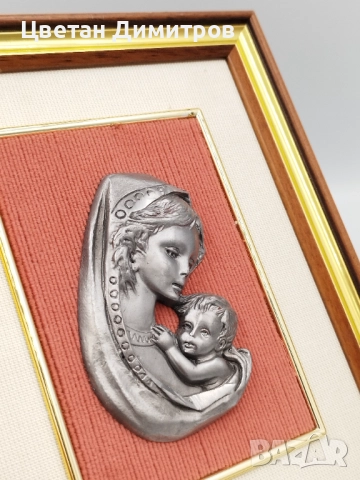 Винтидж стенна картина Мадона с дете в дървена рамка, снимка 4 - Декорация за дома - 52052785