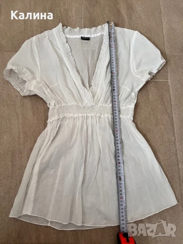 ЧИСТО НОВА Памучна бяла блузка / туника, снимка 2 - Туники - 50620555