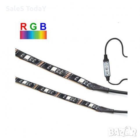 Лента осветление, RGB, 2бр.*50см, USB, 12/220V, многоцветна, снимка 1