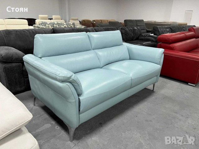 Светло син кожен диван голяма двойка - естествена кожа, снимка 5 - Дивани и мека мебел - 39719208