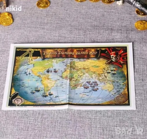 Пиратски сет компас далекоглед око сабя карта пиратско парти костюм облекло пират играчки аксесоари, снимка 4 - Други - 48670351