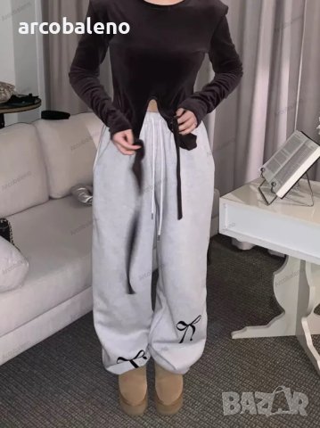 Нови дамски удебелени кадифени панталони с щампа на панделка, 3цвята, снимка 2 - Спортни екипи - 43807919