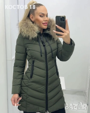 Зимно дълго яке, естествен пух на качулката – 4251 кафяв 5 цвята, снимка 2 - Якета - 51872938