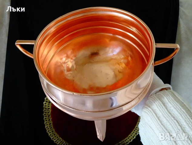 Медна тенджера за фондю,топло сервиране,чиста червена мед. , снимка 5 - Антикварни и старинни предмети - 52887865