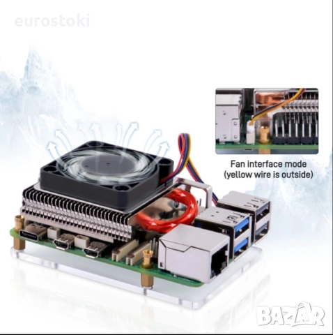 52Pi ултратънък ICE охладител на процесора тип кула за Raspberry Pi 4 Модел B, нископрофилен охладит, снимка 3 - Други - 51840292