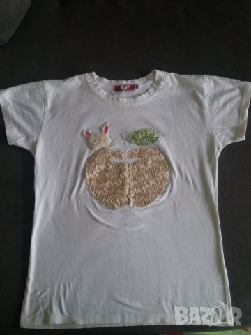 Дамска бяла тениска с апликация отпред, снимка 2 - Тениски - 36903420