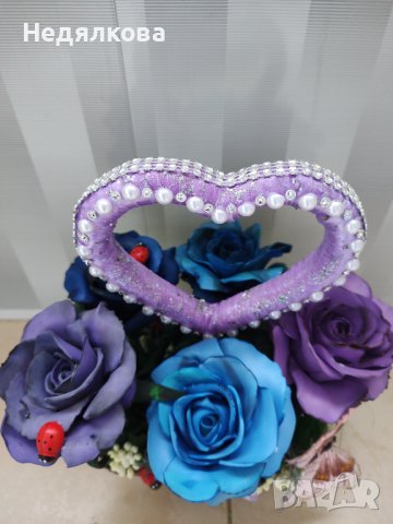 Композиция с ръчно направени цветя., снимка 4 - Декорация за дома - 21157228