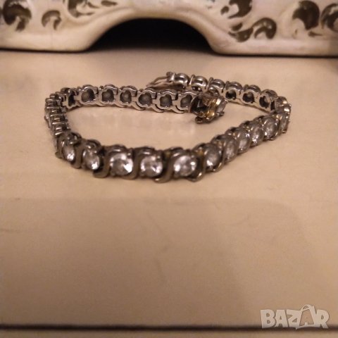 Сребърна гривна с кубичен цирконий и позлата , снимка 5 - Гривни - 37300137