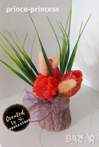 Букет цветя от сапун , мече от сапун, снимка 3 - Ръчно изработени сувенири - 48653647