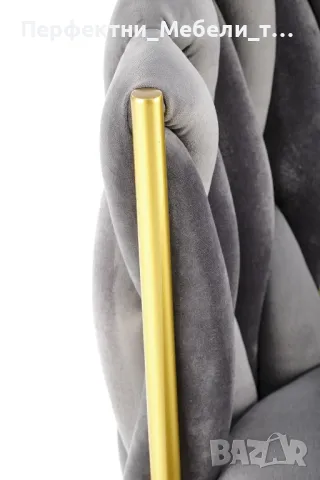 Луксозен стол кресло златни крака в сива нежна дамаска налични, снимка 4 - Столове - 47882912