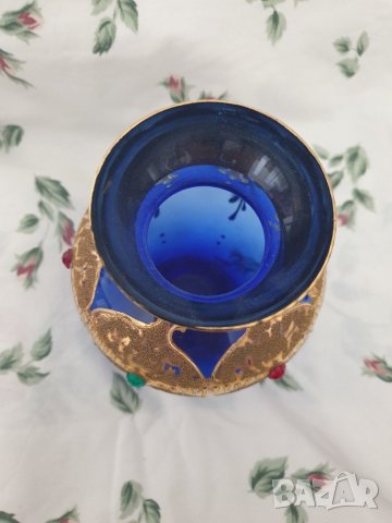 синя ваза с позлата bohemia, снимка 4 - Декорация за дома - 36701235