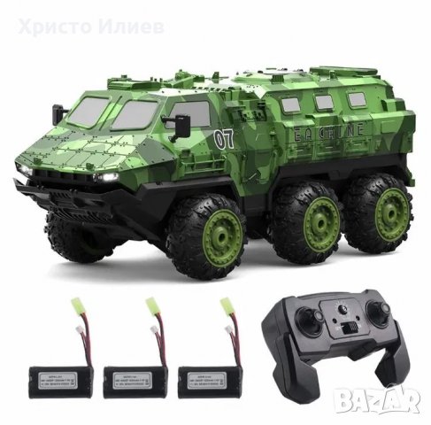 Радиоуправляем Акумулаторен Военен Камион 6WD Off-Road LED 22км/ч с 3 батерии