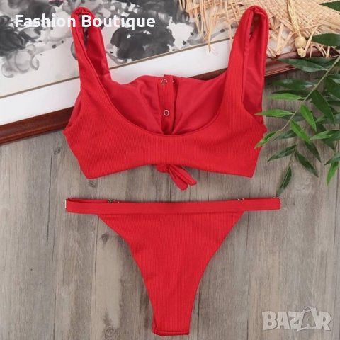 Червен рипсен бански с възел, снимка 3 - Бански костюми - 33315856