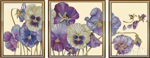 гоблен-триптих "ТЕМЕНУЖКИ" Д46; размери /63*27/см.; 38 цвята;69 лв