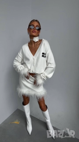 дамски комплект жилетка и пола с пух miu miu , снимка 3 - Комплекти - 51738672