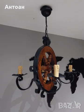 Полилей - Битов стил - метал и масивна фървесина , снимка 7 - Лампи за таван - 47985603