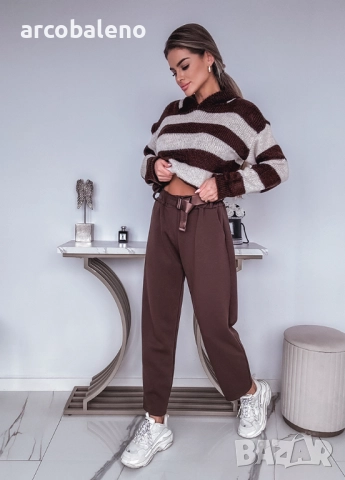 Дамски шоколадов панталон с колан, снимка 4 - Панталони - 52417033