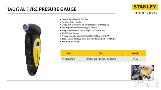 STANLEY STHT80874-0 Цифров манометър за гуми с вграден LED индикатор, снимка 2 - Други инструменти - 51139743