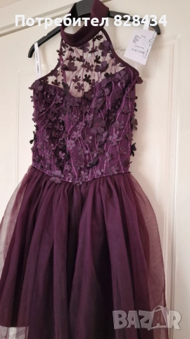 Мини рокля NOVA дантела тюл тъмнолилав Lorreti, снимка 3 - Рокли - 52614615