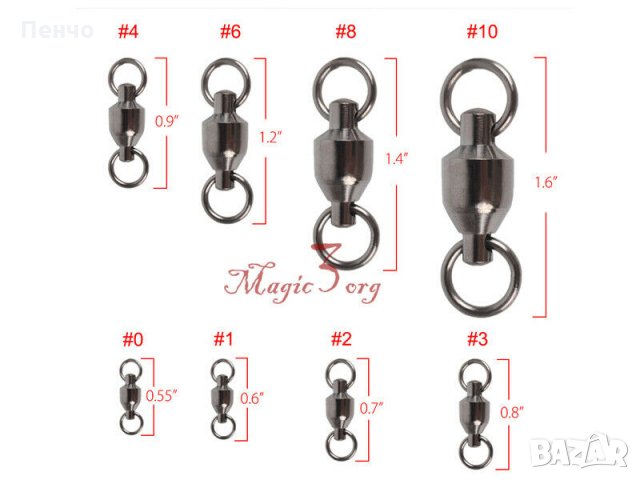 Лагерен вирбел Лагерни вирбели здрави халкички лагери Въртящ се фиксиращ конектор за риболов размер , снимка 10 - Водни спортове - 26444206