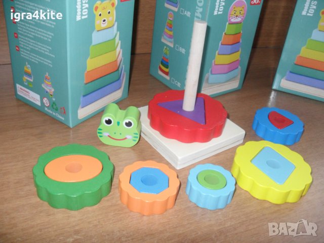 Дървен Сортер Жабка с 13 елементи / дървен ринг - низанка, снимка 7 - Образователни игри - 34871867