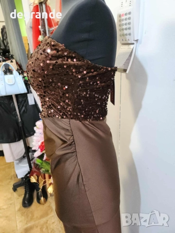 Елегантна дамска рокля с паети и сатен, снимка 3 - Рокли - 52900303