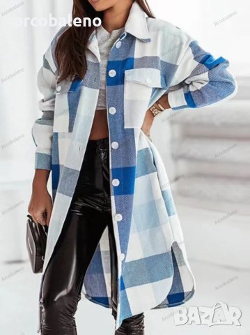 Дамска фланелена карирана дълга модерна риза (яке), 4цвята , снимка 7 - Якета - 43398484