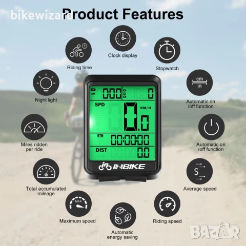 Безжичен велосипеден компютър, скоростомер, километраж, водоустойчив LCD дисплей НОВ, снимка 2 - Аксесоари за велосипеди - 53458425