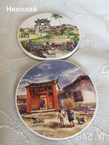 Рисувани керамични подложки за чаши от Тайван, уникат подаръчна кутия,антислип нови, изискан подарък, снимка 7 - Други - 36628012
