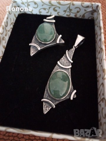 Авторски сребърен масивен комплект с естествен камък , снимка 4 - Бижутерийни комплекти - 28288829