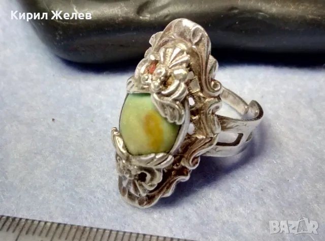 BERRAK 925 Регулируем АР НУВО СТИЛ СКЪПОЦЕНЕН СРЕБЪРЕН ПРЪСТЕН СРЕБРО 925 с ШЛИФОВАН УНАКИТ 49728, снимка 6 - Пръстени - 49346754