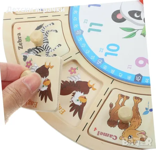 Образователен дървен пъзел Часовник с животни , снимка 5 - Образователни игри - 49070708