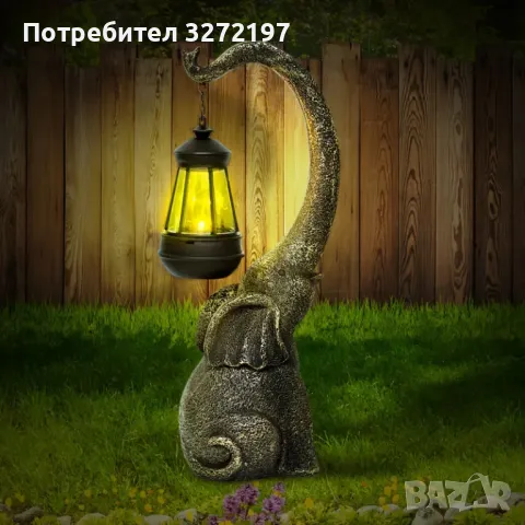Винтажна резинена скулптура на слон, Соларно задвижвана IP44 Градинска украса навън, снимка 2 - Соларни лампи - 48295184