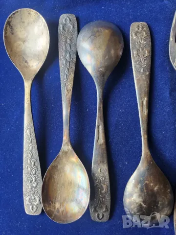 лъжички, позлатени от мелхиор нови,к-т 6 броя, мод. "Хмель" + 7 вилици и 5 лъжици от модела, от СССР, снимка 5 - Прибори за хранене, готвене и сервиране - 49695257