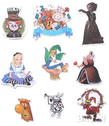 60 бр Алиса в Страната на Чудесата самозалепващи лепенки стикери за украса декор картонена торта и д, снимка 4 - Други - 26330533