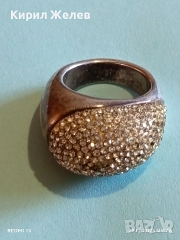 Прекрасен скъпоценен сребърен пръстен с ювелирно инкрустирани кристали тип бомбе 51821, снимка 7 - Пръстени - 52925179