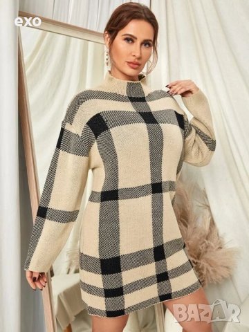Зимна рокля каре,Туника голям размер, Зимна туника, Къса зимна рокля