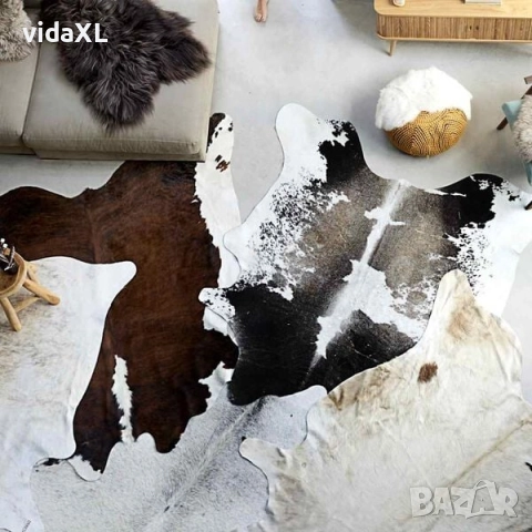 vidaXL Килим от волска кожа, черно и бяло, 150x170 см(SKU:284343), снимка 2 - Килими - 52920334