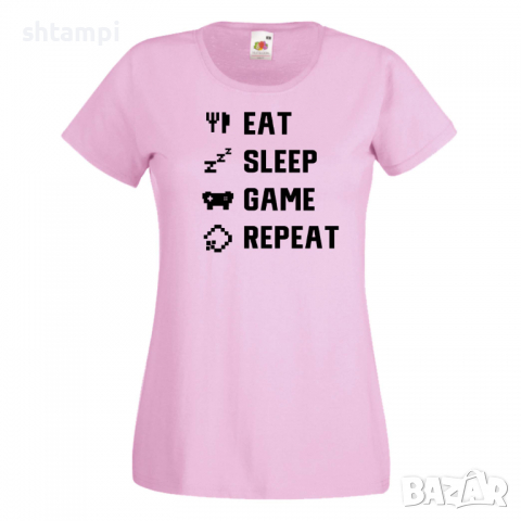 Дамска тениска,Game 4,Eat,Sleep,GameRepeat,Ядене,Спане,Геймс, снимка 9 - Тениски - 36420330