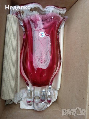Винтидж ваза Мурано,оловен кристал,Нова с кутия, снимка 5 - Антикварни и старинни предмети - 35174605