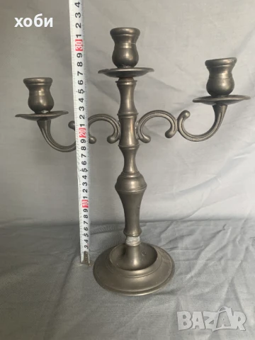 свещник тройка калаен , снимка 3 - Антикварни и старинни предмети - 51394530